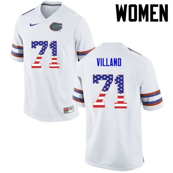 Women's NCAA Florida Gators Nick Villano #71 Stitched Authentic USA Flag Fashion Nike White College Football Jersey MNT6665JR